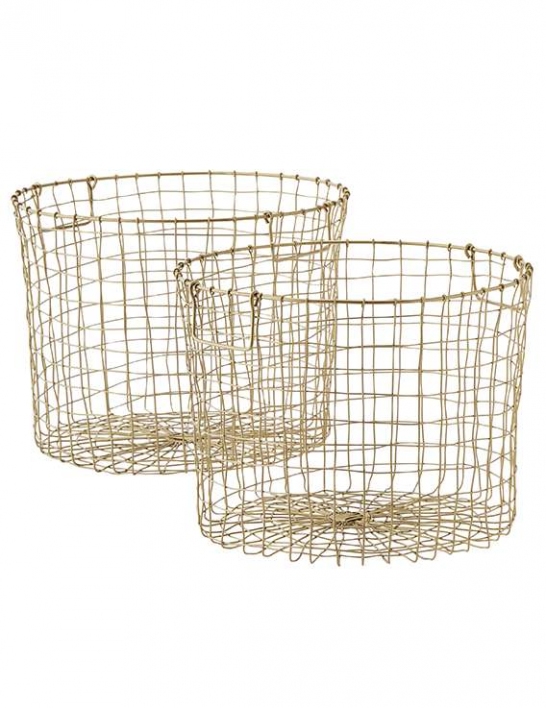 Lot de 2 corbeilles en fil de fer tressé or