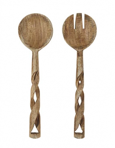 Set couverts à salade 26 cm- bois de manguier et bambou tressé