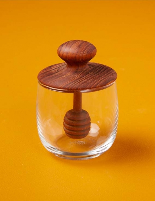Pot à miel en verre avec couvercle en teck mini Be Home