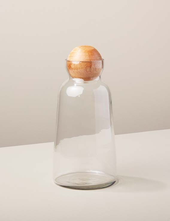 La carafe en verre et bois de manguier Ø 12,5 x h 23,5 cm - Be Home