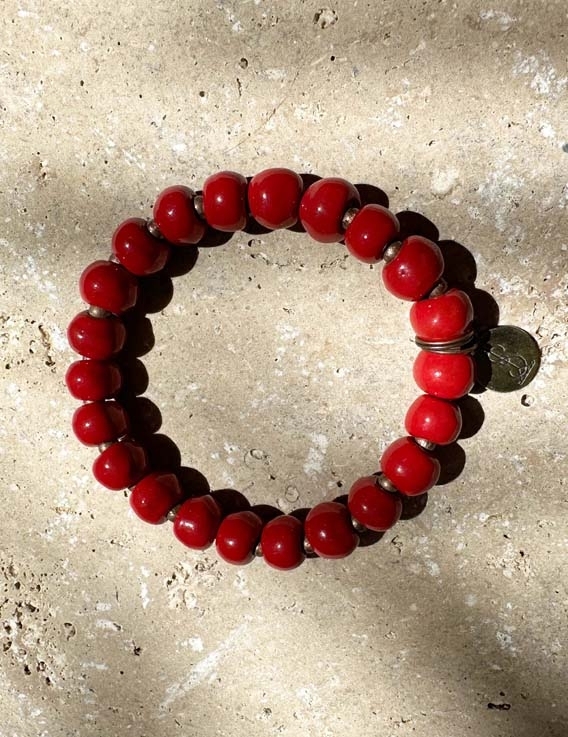 Bracelet rouge en perles d’argile d'Haïti émaillée unisexe - Simbi