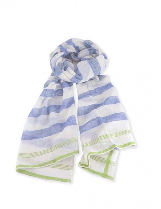 L'étole Hanna bleu & vert unisexe en coton 60x200 cm - Dana Esteline