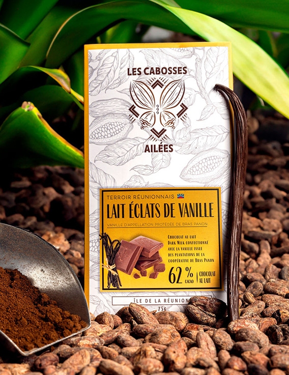 Chocolat au Lait 62% Éclats de Vanille 75 g | Les Cabosses Ailées