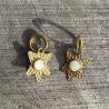 Boucles Kachi – Étoiles en laiton brut martelé & Nacre blanche | Pince Oreilles