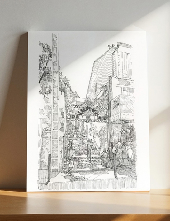 Passage des Marches - Dessin à l'Encre - 30 x 42 cm - Éd. 5/50 - Guadeloupe