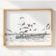 Pêche en Mer & Oiseaux – Dessin à l'Encre - 32 x 24 cm - Reproduction Numérotée - Awoz - Guadeloupe