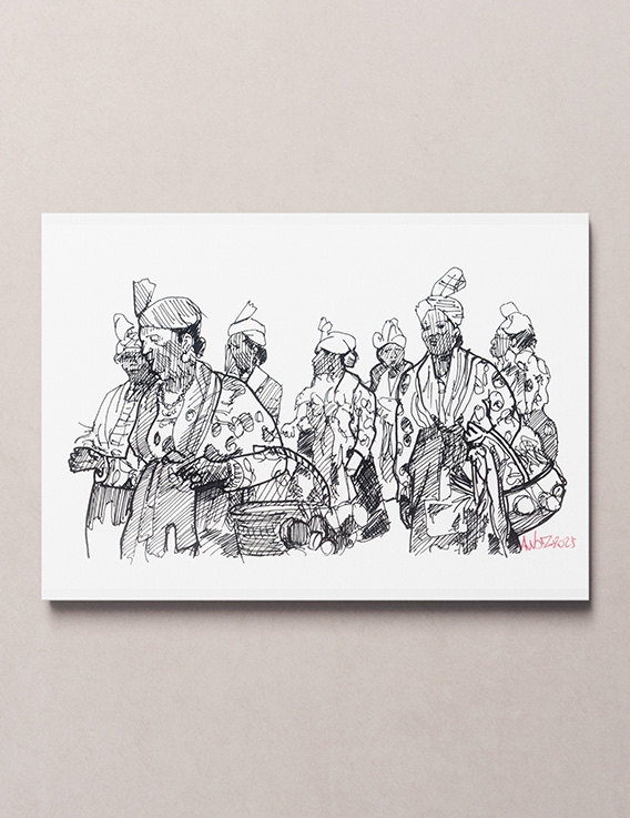 Cuisinières : Dessin à l'Encre 32 x 24 cm - Reproduction Numérotée - Awoz - Guadeloupe