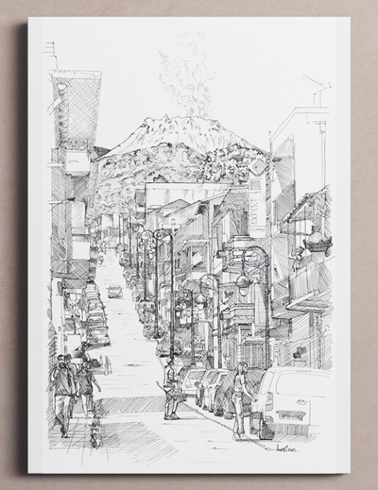 Basse-Terre – Dessin à l'Encre - 24 x 32 cm - Reproduction Numérotée - Awoz - Guadeloupe