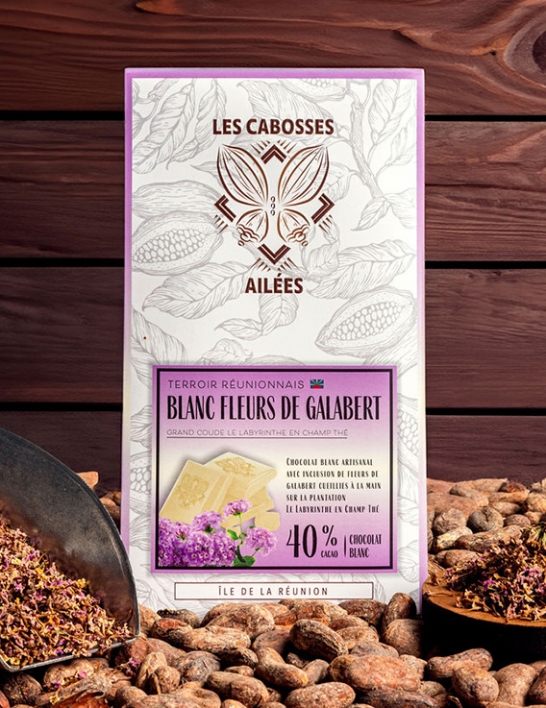Chocolat Blanc 40% Fleurs de Galabert de La Réunion - 75 g - Les Cabosses Ailées