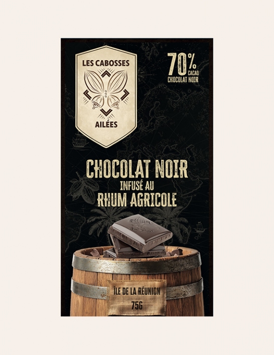 Chocolat Noir 70% au Rhum Agricole Réunionnais - Gamme Héritage - Les Cabosses Ailées