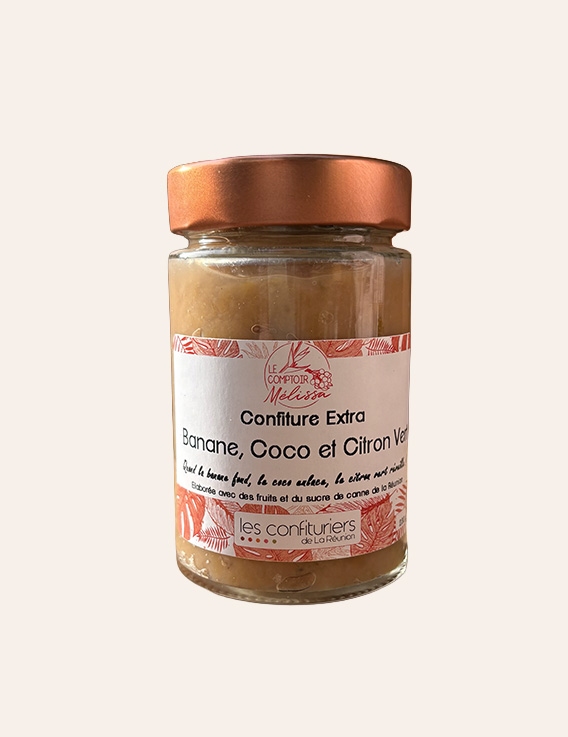 Confiture Extra Banane, Coco & Citron Vert - Le Comptoir de Mélissa - 230 g - La Réunion