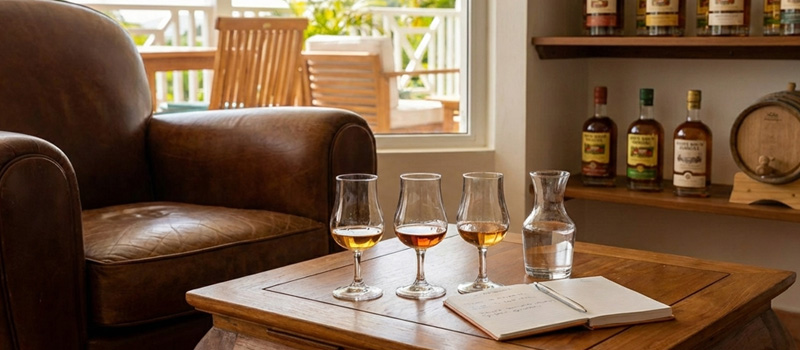 assortiment de rhums de degustation sur une table